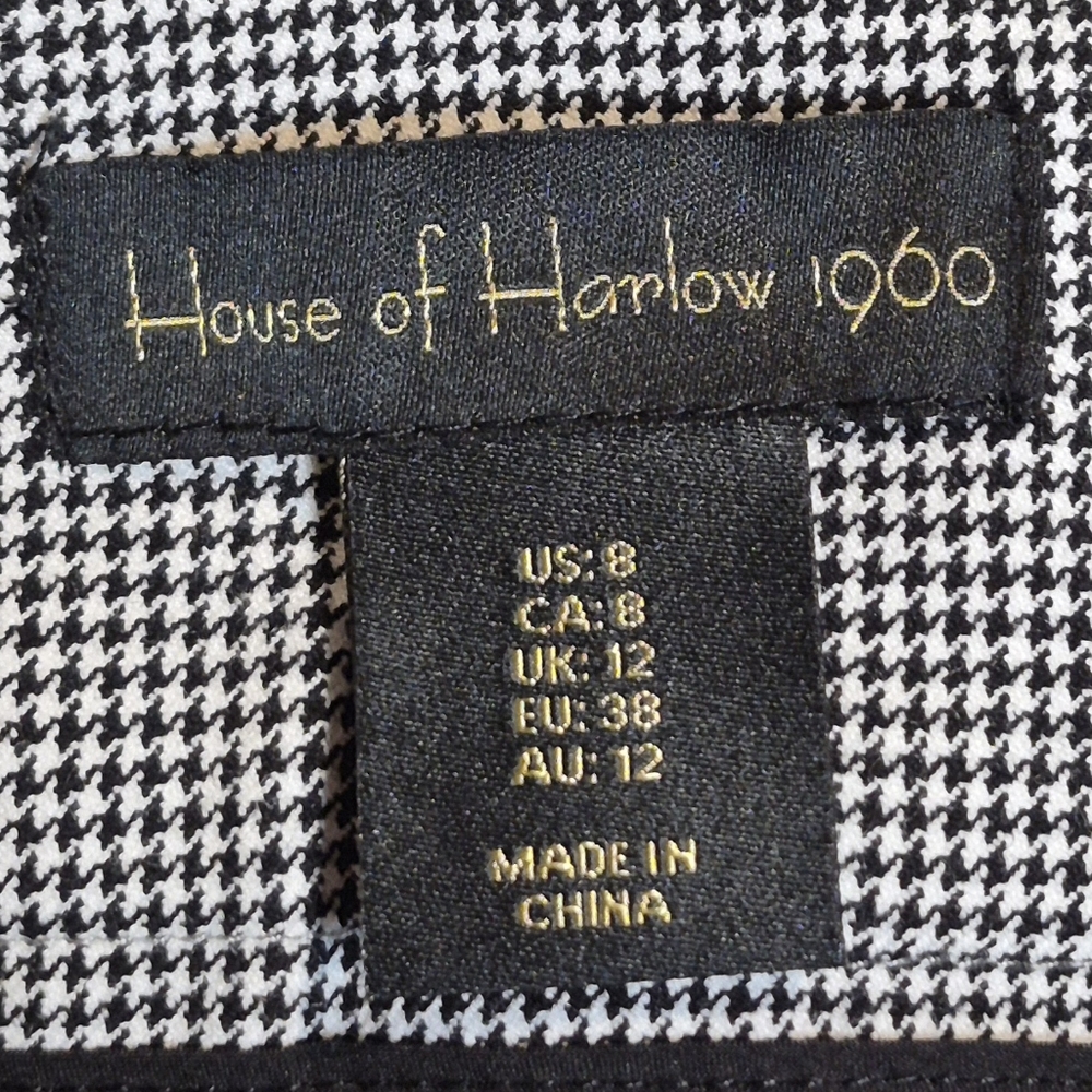House of Harlow 1960 Houndstooth Wide Leg Trousers Sz 8 High Rise Tailored Chic - Picture 7 of 8